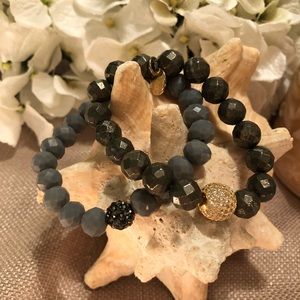 Grey Faceted Stretch Bracelets, Set of two